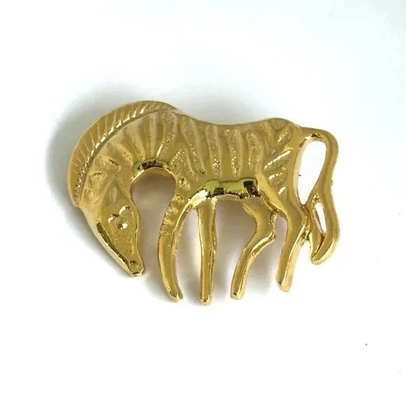Gold Tone Zebra Brooch - Picture 1 of 5